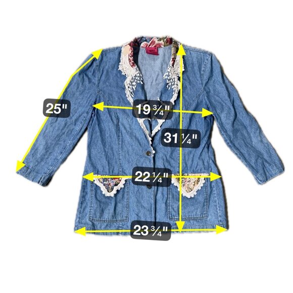 Vintage Blazer Jacket Floral Lace 1990s Carols Denims 1XL Romantic Cottagecore - Picture 10 of 10